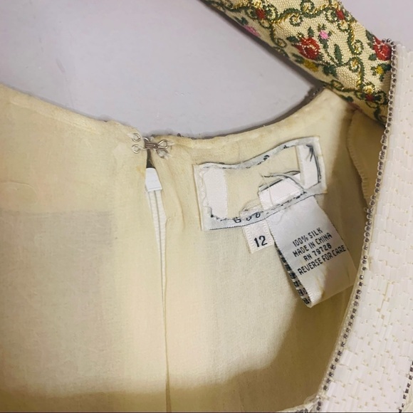 Vintage Bob Mackie Silk Beaded Geometric Long Sleeve Winter White Mini Dress 12 - Picture 6 of 14